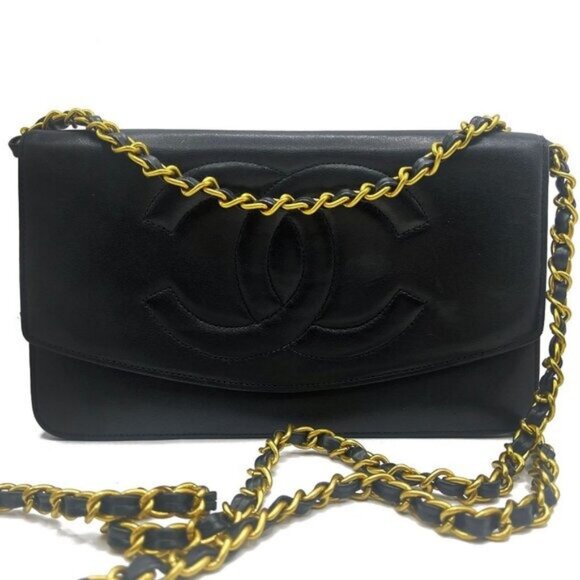 CHANEL CC Classic Timeless Lambskin Flap Wallet with Chain Purse Black Crossbody - Picture 2 of 16
